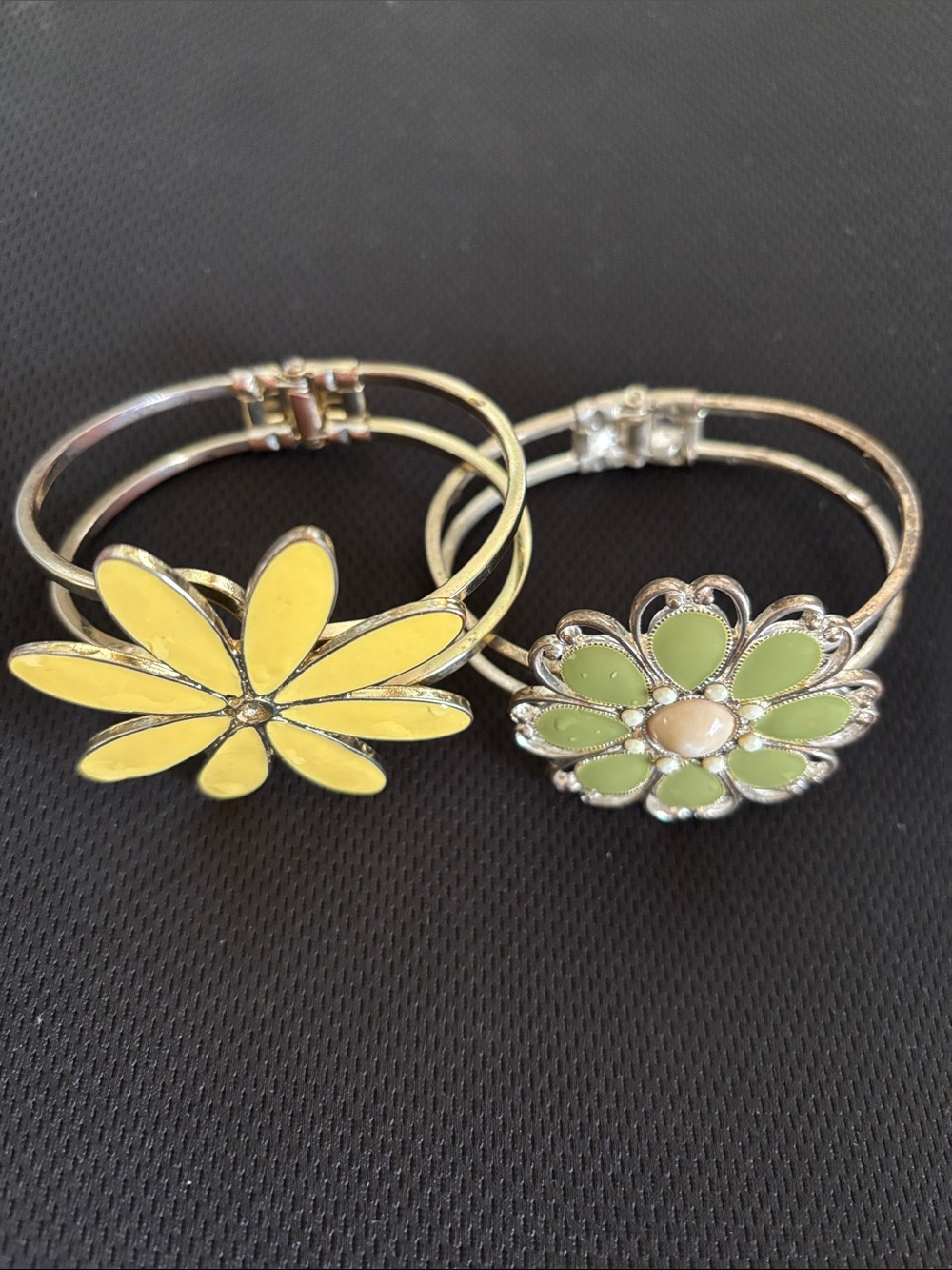 Yellow and Light Green Floral Bangle Bracelets